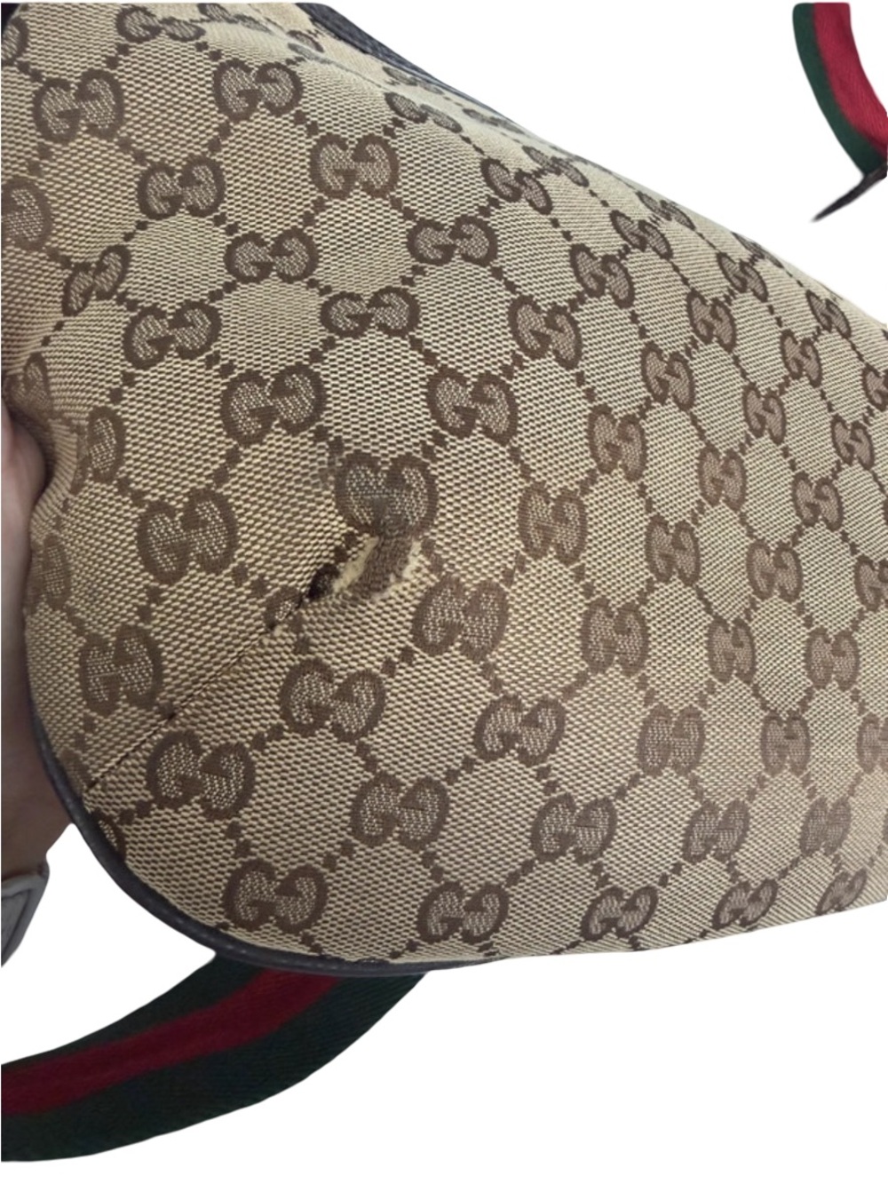 🔥 Authentic Gucci Beige GG Canvas Hobo Bag with Green-Red Web strap half moon - Picture 14 of 16